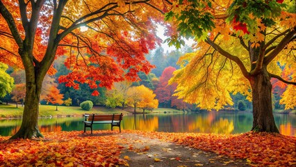 Scenic view of colorful autumn leaves in a peaceful park setting, autumn, park, fall, foliage, trees, nature, landscape
