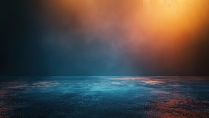 Abstract Background with a Gradient of Blue and Orange Light on Dark Surface