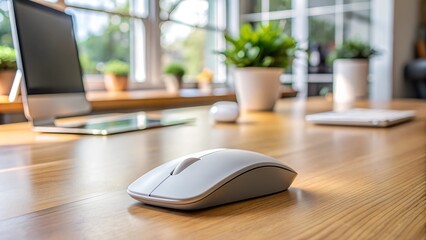 Modern Desk Setup Featuring a Wireless Mouse