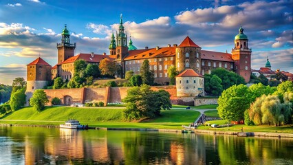 Majestic Wawel Castle in Krakow, Poland with stunning architecture and surrounded by greenery, castle