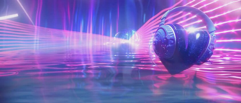 Love heart beat with headphone infinite loop animation. 21:9 aspect ratio
