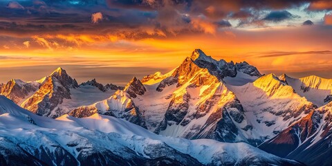Sunrise illuminating snow-capped mountains, sunrise, mountains, snow, winter, dawn, scenic, landscape, nature, cold, alpine