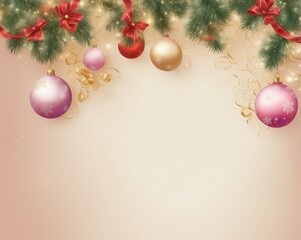 Elegant Christmas Background with Sparkling Ornaments, Fir Tree Decorations, and Festive Atmosphere