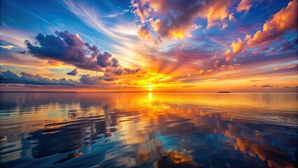 Beautiful sunset over the calm sea with colorful reflections, sunset, sea, ocean, water, reflection, calm, serene, peaceful, horizon
