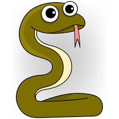 Naklejka premium Cute Cartoon Snake with Large Eyes and Forked Tongue