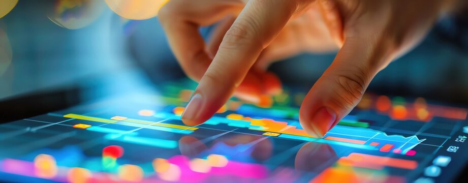 Market segmentation strategy with a hand categorizing segments on a digital tablet