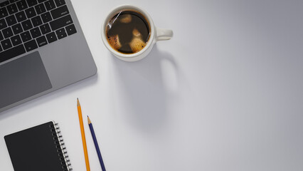 workplace desk flat lay background. 3d rendering