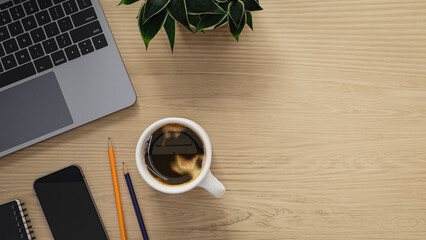 workplace desk flat lay background. 3d rendering