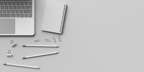 workplace desk flat lay background. 3d rendering