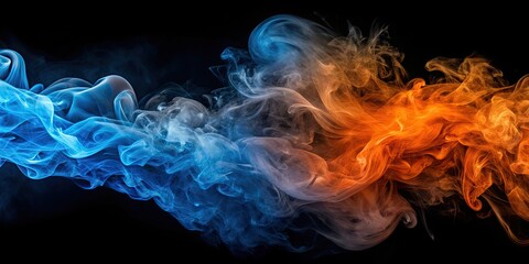 Blue and orange smoke swirling together for a vibrant and dynamic visual effect, blue, orange, smoke, abstract, background