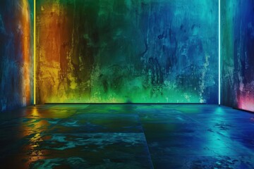 Abstract Background with Neon Blue and Green Lights in a Grunge Room