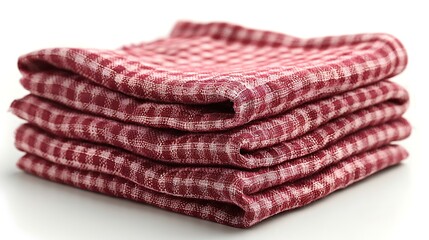 Fototapeta premium Isolated white background with a front view of a red checkered napkin.