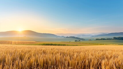 Obraz premium Dawn of harvest season with picturesque scenery, Harvest, Scenery, Dawn