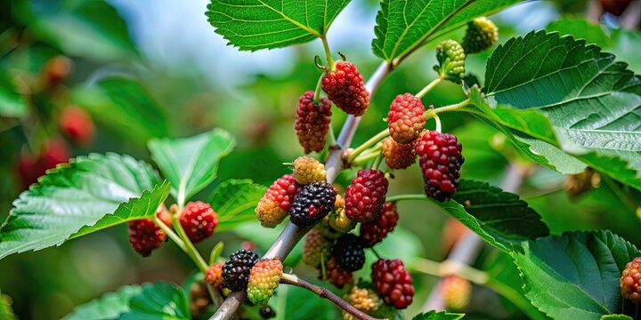 Close-up of Korean mulberry plant (morus alba) in a highland setting, Korean mulberry, morus alba, plant, highlands, nature