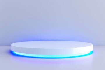 White Platform With Glowing Blue Light On White Background
