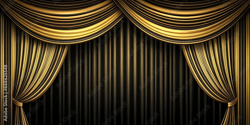 Sticker Black and gold elegant curtain background , luxury, opulent, rich, decorative, elaborate, drapes, backdrop