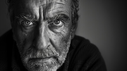 B&W Photography of a Middle-Aged Man with a Serious Expression, Showing Determination
