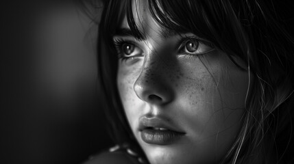 B&W Photography of a Teenager Deep in Thought, Showing Contemplation
