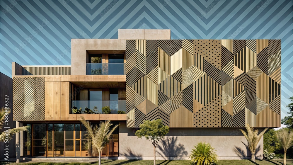 Wall mural Creative modern building with unique geometric shapes in abstract background, architecture, contemporary, design