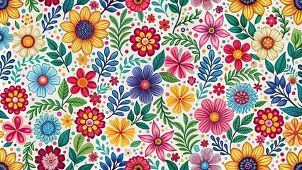 Seamless pattern with colorful flowers and floral leaves plants, flower, floral, leaves, foliage, pattern, seamless, background