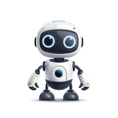 Cute and friendly robot with big eyes looking at the camera isolated on white background