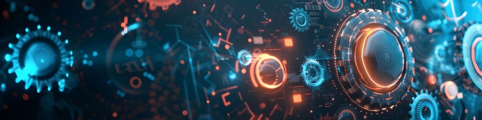 Obraz premium Abstract futuristic digital technology background with gears