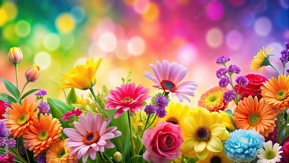 Poster Beautiful flowers in a vibrant and colorful background, , flowers, vibrant, colorful, background, nature, design, art