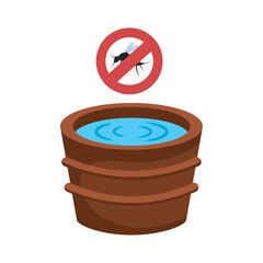 bucket with stagnant water with focus dengue mosquito