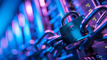 Cyber security concept. Blue lock symbol, point connecting network on blue background. blue background, padlock with lock, cybersecurity, cybersecurity background, padlock icon, digital security,