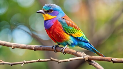 Fototapeta premium Colorful bird outlined drawing perched on a branch, bird, colorful,drawing, outlined, perched, branch, nature, wildlife, feathers