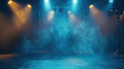 Stage lights shining at studio. Seamless looping animation. 