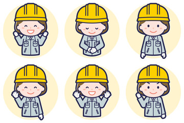 女性工事作業員のポーズセット_02