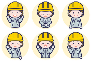 女性工事作業員のポーズセット_02