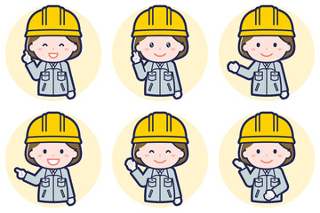女性工事作業員のポーズセット_03