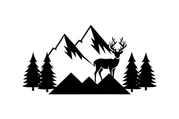 Obraz premium Landscape mountain peak panorama illustration icon vector for logo, isolated on white background.