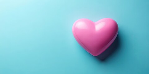 Obraz premium Pink heart shape on a soft blue background, Valentine's day, love, romance, hearts, pink, blue, soft, delicate