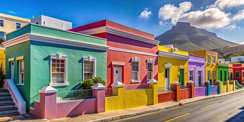 Fototapeta premium Distinctive bright houses in the Bo-Kaap district of Cape Town, South Africa, Bo-Kaap, Cape Town, South Africa