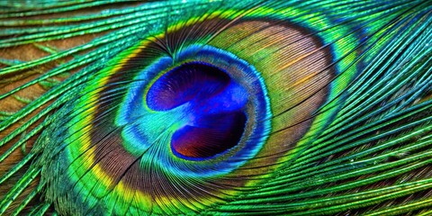 Obraz premium Close up of vibrant peacock feather details, vibrant, colorful, close up, exotic, elegant, textured, pattern, iridescent