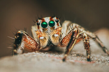Jumping spider on cement floor.