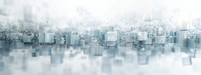 Abstract Digital Data and Tech Network Concept with Cubes and Particles Against White Background