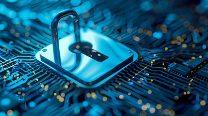 Cyber security concept. Blue lock symbol, point connecting network on blue background. blue background, padlock with lock, cybersecurity, cybersecurity background, padlock icon, digital security,