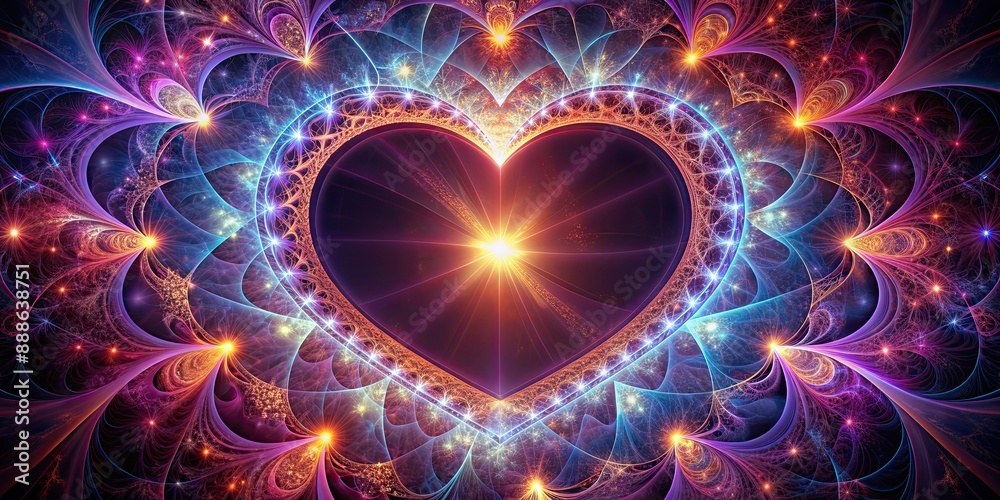 Poster Heart shining with intricate fractals, heart, shine, intricate, fractal, light, glowing, pattern, abstract, love, romance