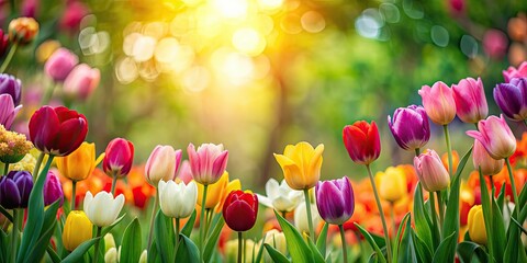 Colorful tulips in a vibrant spring garden frame, tulips, vibrant, spring, garden, colorful, floral, picturesque, nature, beauty