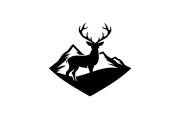 Deer mountain logo silhouette vector illustration. Deer hunting logo. Hunting shirt design.