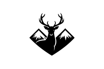 Naklejka premium Deer mountain logo silhouette vector illustration. Deer hunting logo. Hunting shirt design.