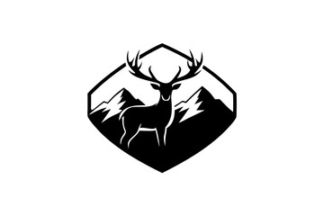 Deer mountain logo silhouette vector illustration. Deer hunting logo. Hunting shirt design.