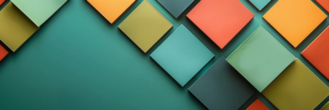Geometric Harmony: Overlapping Squares in Earthy Colors on a Solid Sea Green Background