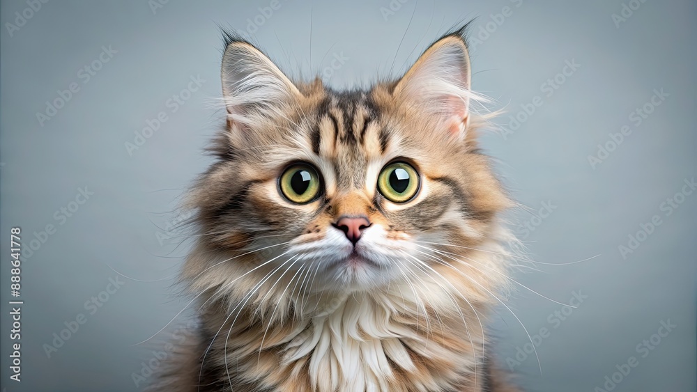 Poster Adorable fluffy cat with big eyes and playful expression, cute, cat, animal, pet, adorable, fluffy, big eyes, playful, feline