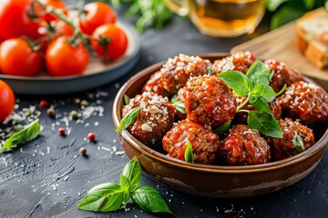 Italian meatballs cooked at home with Parmesan and bread