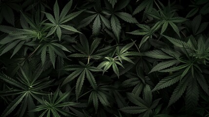 Marijuana leaves. Marijuana on a dark background. Growing organic cannabis background herbs on the farm